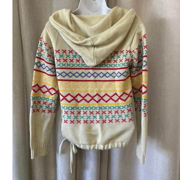 Vtg Ivory Sweater Hoodie Colorful Design “Hot Line Mervyns” Women S - Picture 5 of 6